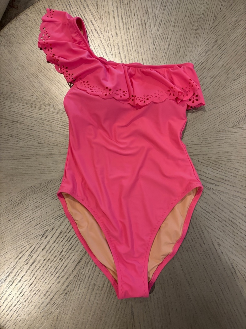 J. Crew Bright Pink One-Shoulder Swimsuit with Ruffle Trim